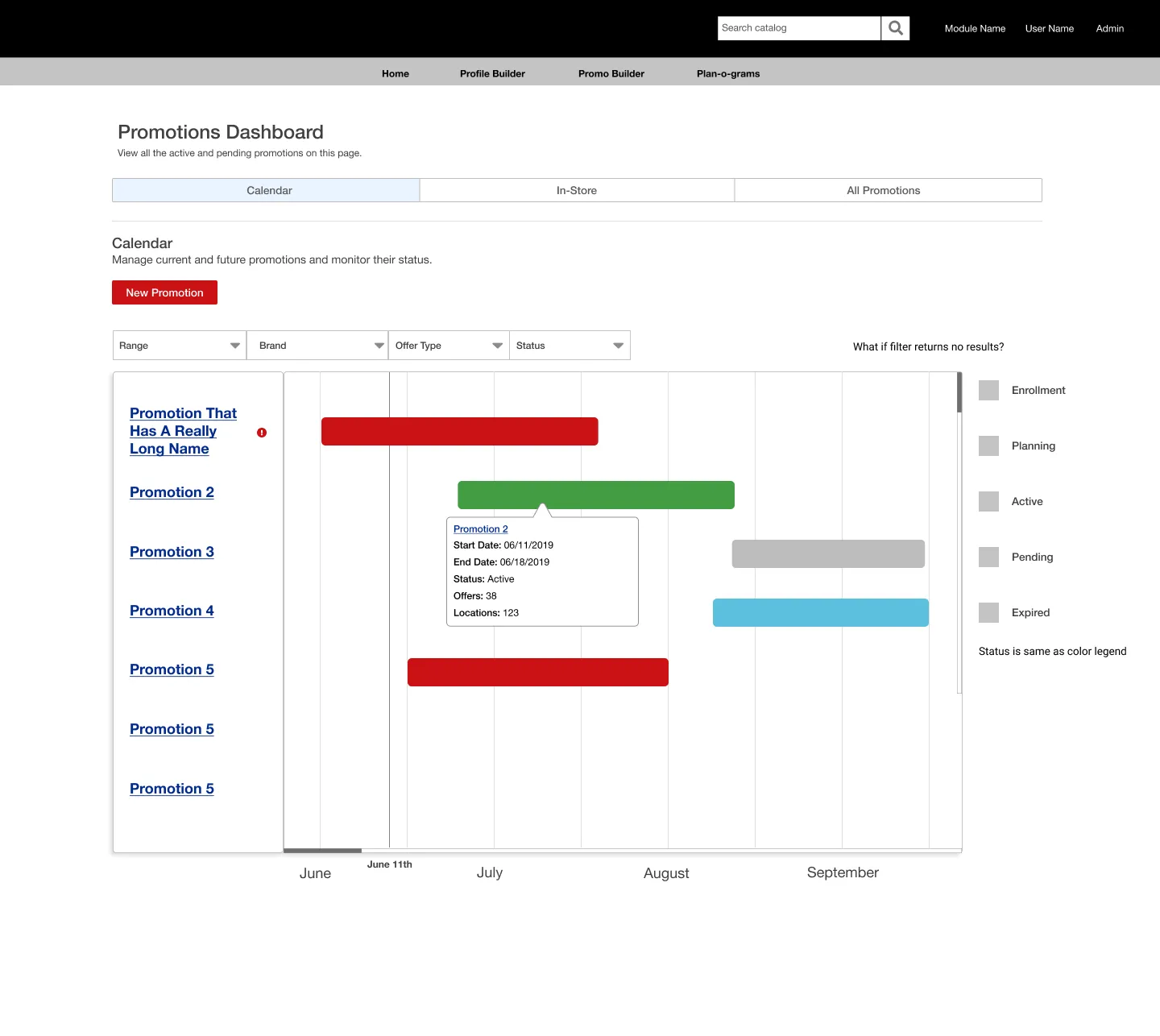 Promotion calendar screen