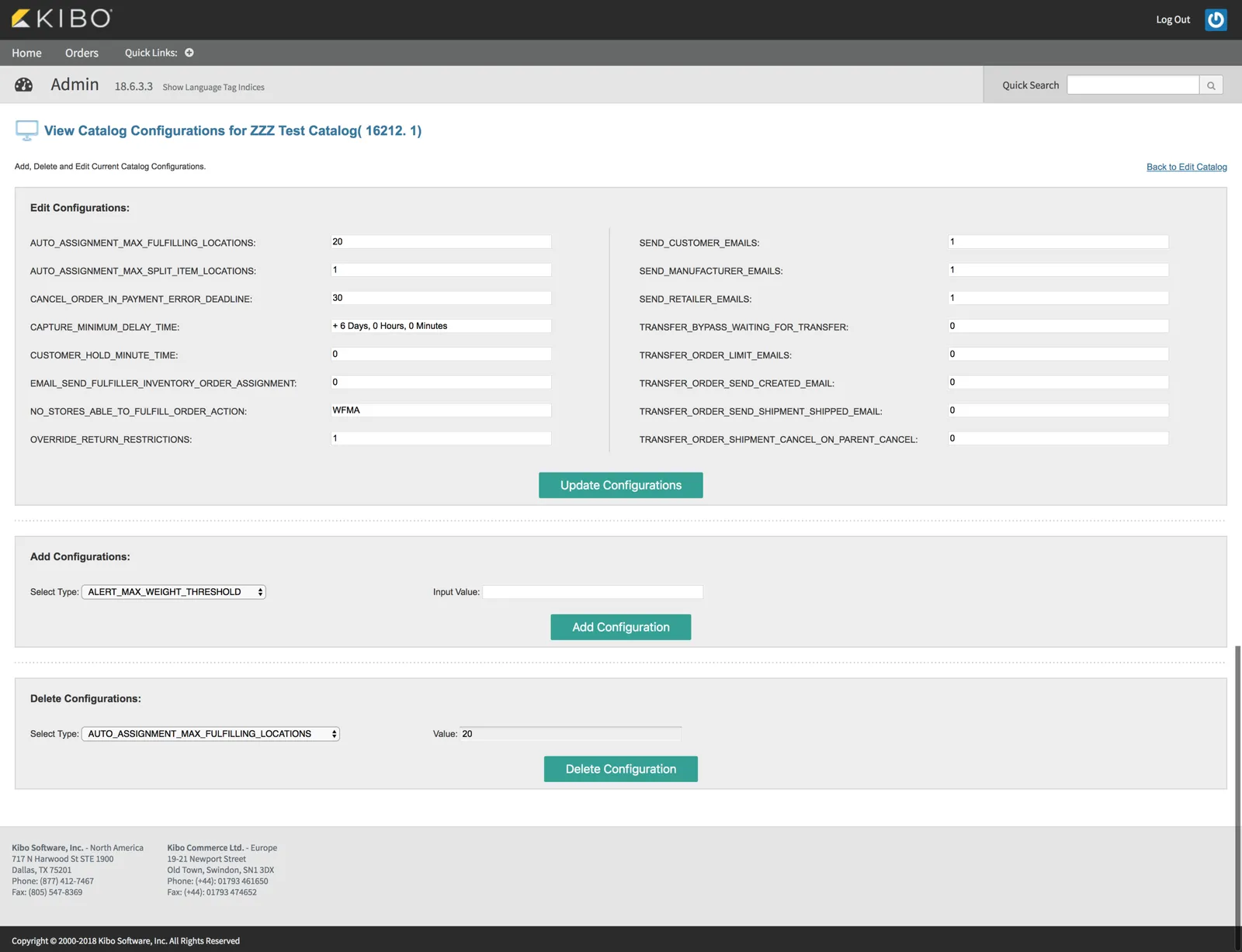 Legacy catalog configuration interface