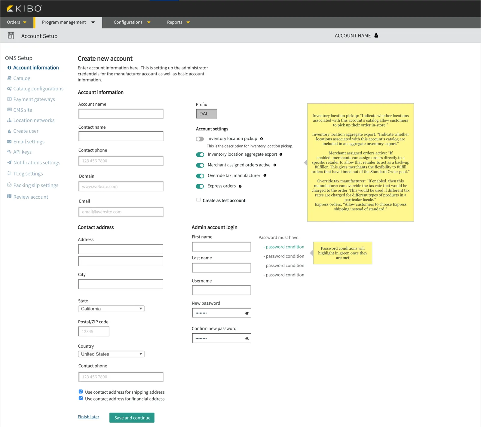 Redesigned account setup screen with grouped inputs