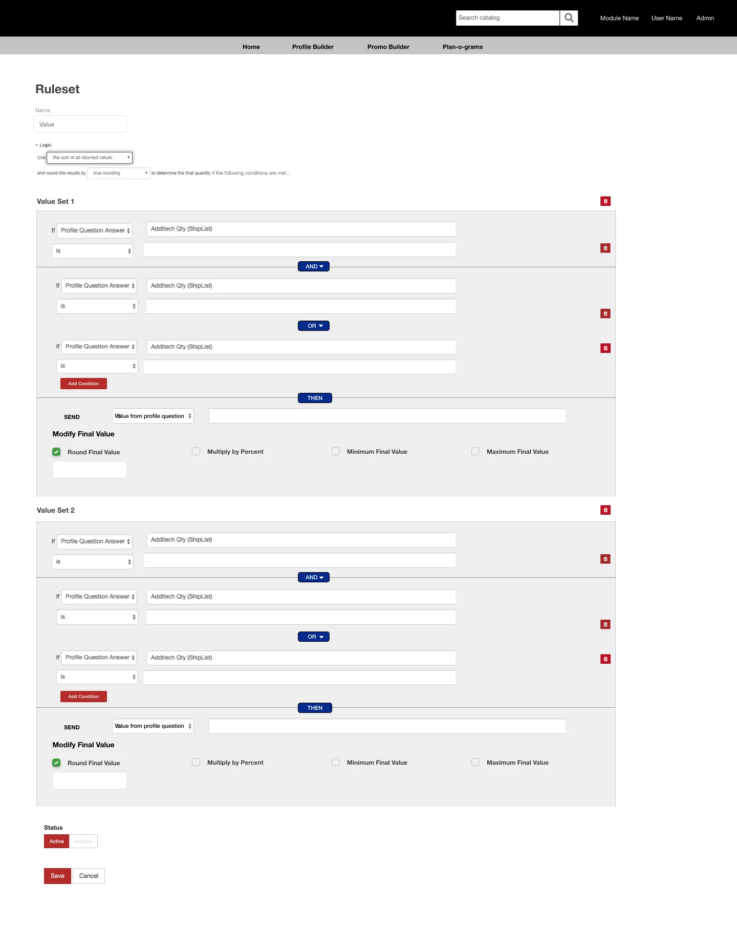 Rulesets screen