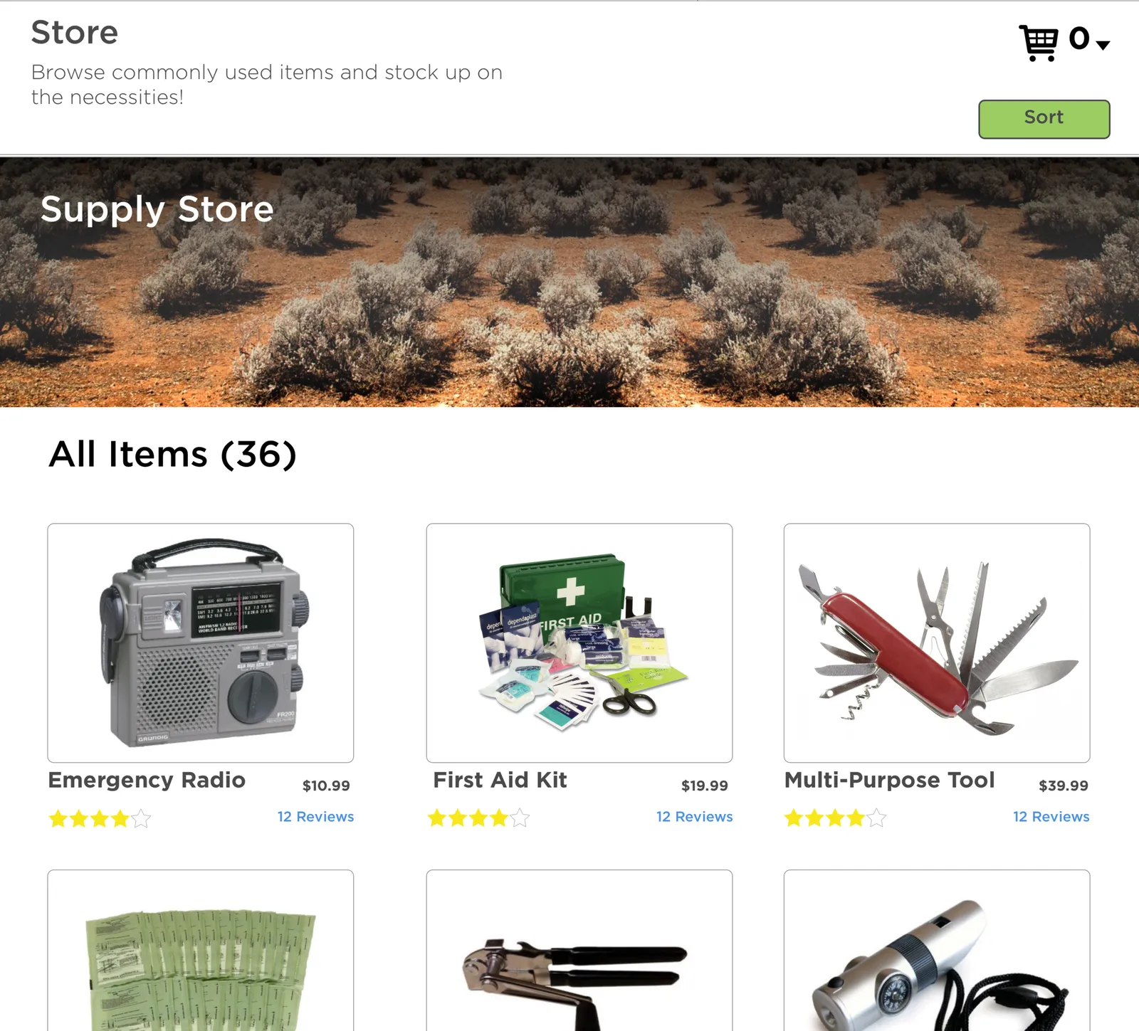 Supply store with emergency essentials